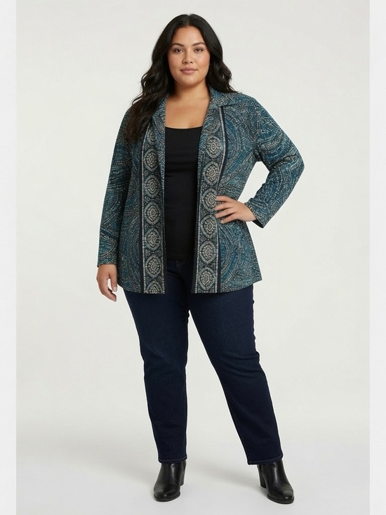 Perceptions Tops - Perceptions Teal and Navy Abstract Print Cardigan